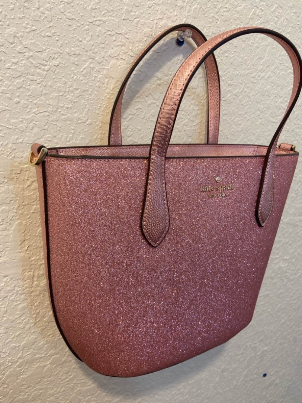 KATE SPADE Pink Glitter Small Tote Purse with Shoulder Strap New without Tags - Picture 3 of 16